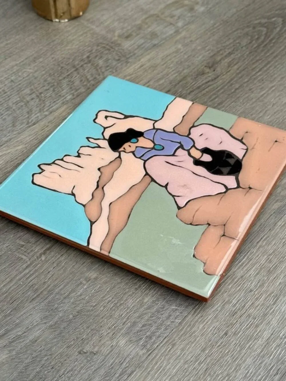 Vintage Southwestern Native American Hand Painted Tile by Mag Mor Studios